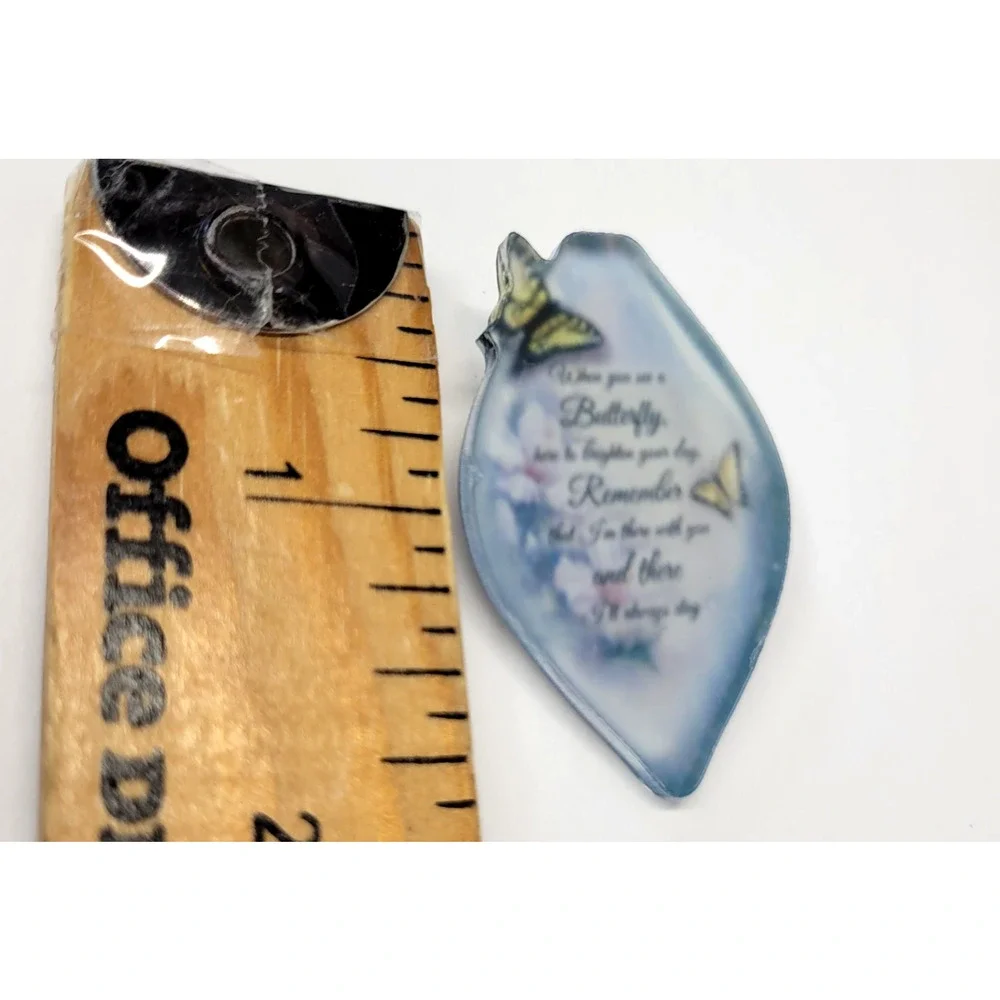 Butterfly Memorial Quote Brooch Lapel Pin Teardrop Blue Plastic Mini‎ Sentiment